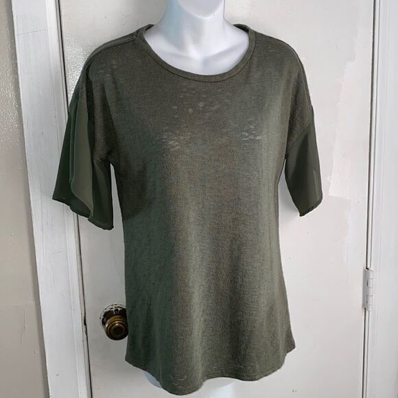 BOBEAU Olive Green Burnout Flutter Sleeve Top-M - Picture 1 of 6